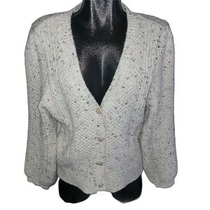 Grey Collective Women's White Speckled Knit Button-Up Cardigan Sweater Size L